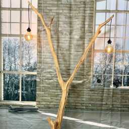 Floor Lamp Arc Made Of Sustainable Oak Wood On Black Natural Stone - thumbnail 4