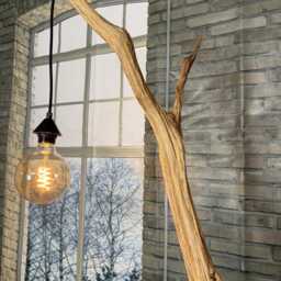 Floor Lamp Arc Made Of Sustainable Oak Wood On Black Natural Stone - thumbnail 2