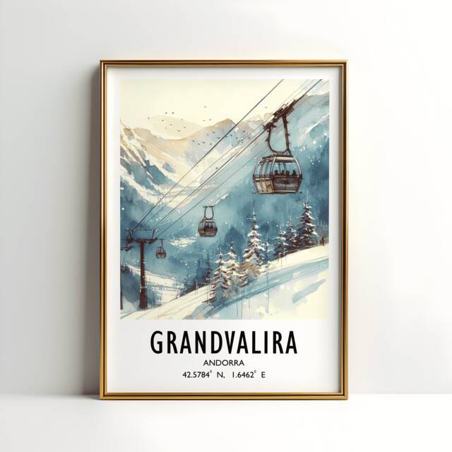 Andorra Ski Poster Print - Watercolour Alpine Art - Travel Wall Artwork Skiing Gifts Grandvalira Alps Decor Resort Snowboarding - image 1