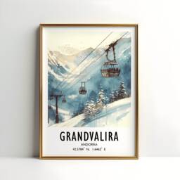 Andorra Ski Poster Print - Watercolour Alpine Art - Travel Wall Artwork Skiing Gifts Grandvalira Alps Decor Resort Snowboarding - thumbnail 1