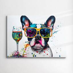 French Bulldog Toasting Drink Dog Pet Abstract Modern Painting Wall Art, Framed Canvas Poster Print, Home Kitchen Office Room Decor, Gifts - thumbnail 3