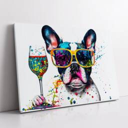French Bulldog Toasting Drink Dog Pet Abstract Modern Painting Wall Art, Framed Canvas Poster Print, Home Kitchen Office Room Decor, Gifts - thumbnail 2