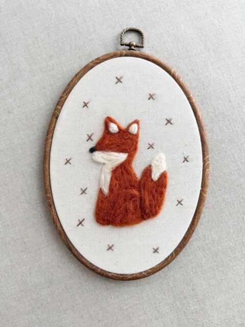 Felted Fox Nursery Wall Art - Handmade Needle Felt Embroidery Hoop Heirloom Baby Room D??cor - image 1