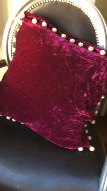 Red Velvet Pillow Cushion With Pearls Decor - image 1