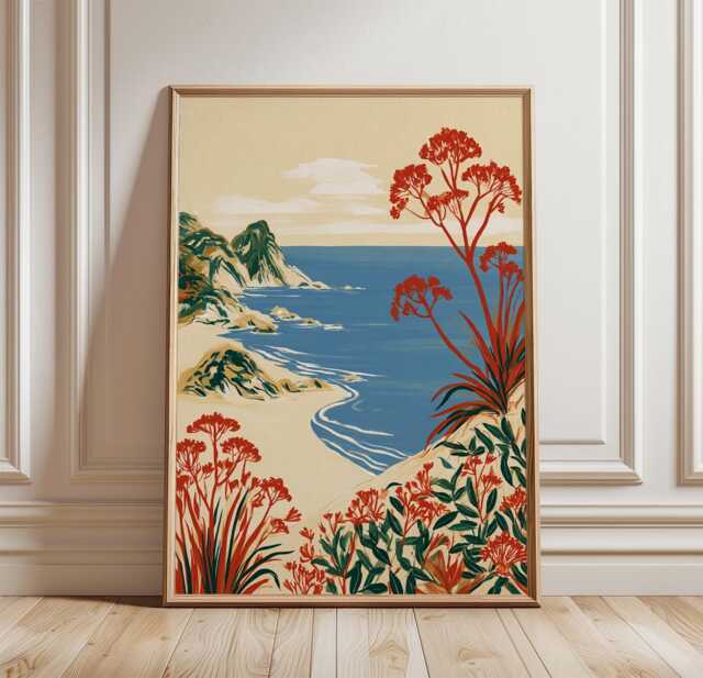 Coastal Wildflower Poster, Beach Landscape Print, Seaside Wall Art - image 1