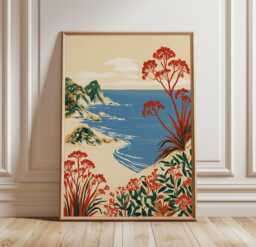 Coastal Wildflower Poster, Beach Landscape Print, Seaside Wall Art - thumbnail 1