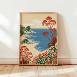 Coastal Wildflower Poster, Beach Landscape Print, Seaside Wall Art - thumbnail 4