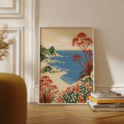 Coastal Wildflower Poster, Beach Landscape Print, Seaside Wall Art - thumbnail 3