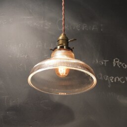 Vintage Industrial Holophane Shaded Pendant Lamp - Hanging Light With Ribbed Glass Shade - thumbnail 3