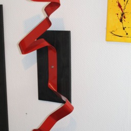 "Large Modern Abstract Wood Aluminum Artist Wall Sculpture ""Ekg Red" - thumbnail 4
