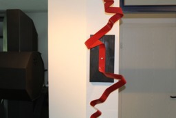 "Large Modern Abstract Wood Aluminum Artist Wall Sculpture ""Ekg Red"
