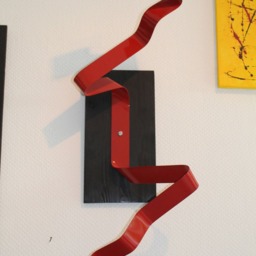 "Large Modern Abstract Wood Aluminum Artist Wall Sculpture ""Ekg Red" - thumbnail 3