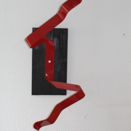 "Large Modern Abstract Wood Aluminum Artist Wall Sculpture ""Ekg Red" - thumbnail 2