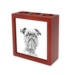 Griffon Bruxellois - Wooden Stand For Candles/Pens With The Image Of A Dog New Collection