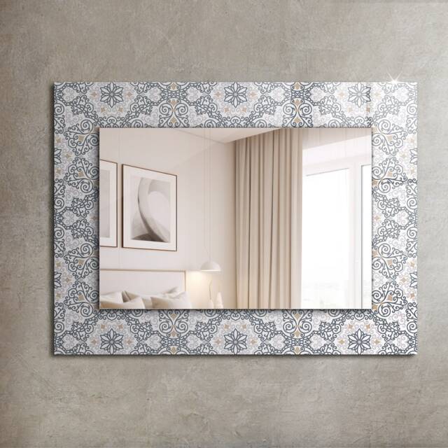 Pattern With Ornaments Mirror, Rectangular Mirror With Frame, Gray Printed Decorative Wall Hallway - image 1
