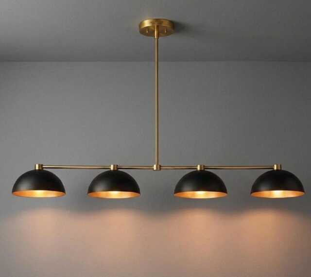 4 Light Mid Century Modern Pendant Fixture Handcrafted Black Brass Linear Chandelier - image 1
