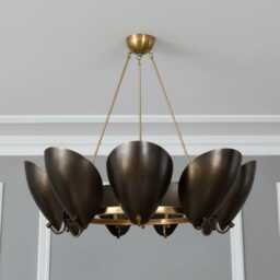 Modern 9 Light Circle Shade Pendant Mid Century Brass Sputnik Chandelier Light Fixture - thumbnail 3