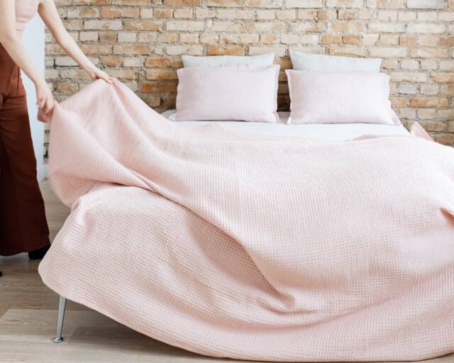 Heavy Linen Waffle Blanket. Bedspread in Various Colors. Coverlet. Christmas Gift. Organic Stonewashed Waffle Linen Blanket - image 1