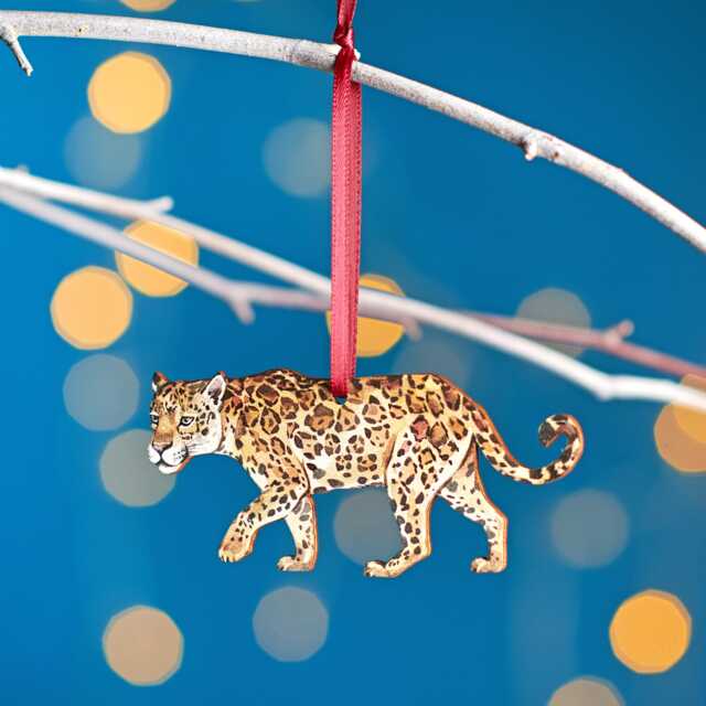Jaguar Christmas Tree Decoration, Birch Plywood Ornament, Animal Lover Gift, Festive Watercolour Art, Traditional Keepsake - image 1