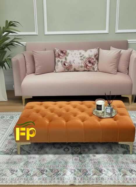 Handmade Burnt Orange Chesterfield Velvet Footstool Luxury Ottoman Coffee Table - image 1
