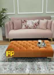 Handmade Burnt Orange Chesterfield Velvet Footstool Luxury Ottoman Coffee Table - thumbnail 1
