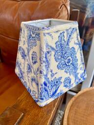 Blue & White Linen Floral Pattern Square Clip Lampshade White