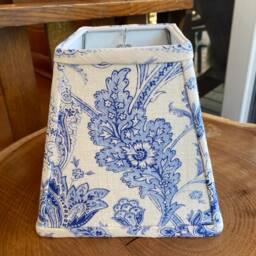 Blue & White Linen Floral Pattern Square Clip Lampshade White - thumbnail 4