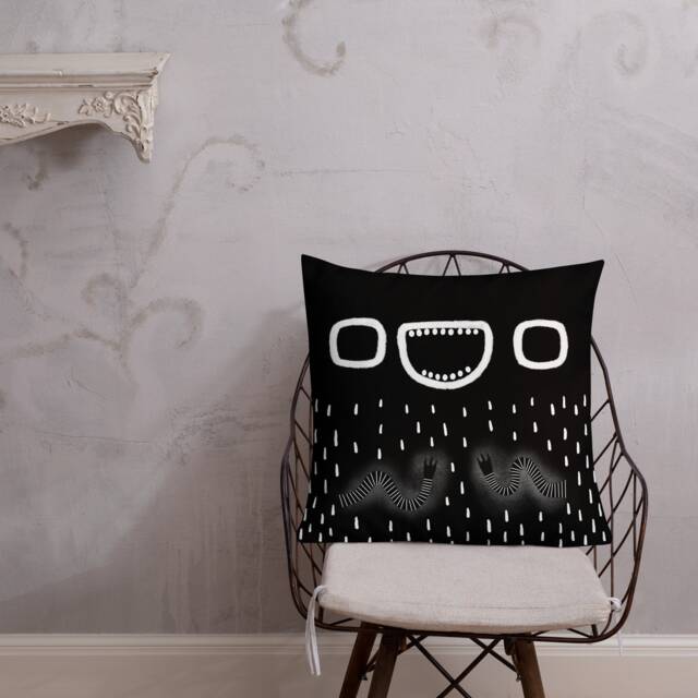 Throw Pillow Monster Creepy Cute Cushions Folk Art Print Whimsical Home Decor Housewarming Birthday Gifts Funny Weird Quirky Goth Punk Emo - image 1