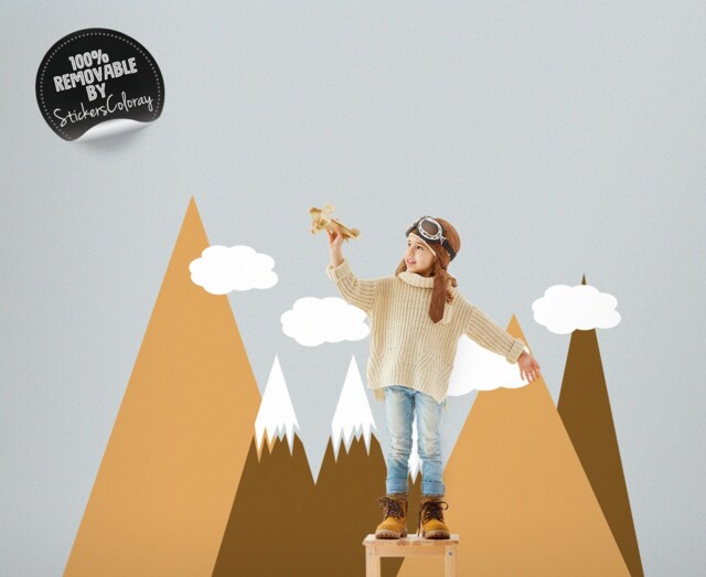 Reusable Mountains Wall Decal, Peel & Stick, Landscape Decor, Removable, Self Adhesive Sticker, Repositionable Decal #53 - image 1