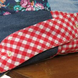 Denim Cushion & Shirt Patchwork - Handmade Unique Jeans Denim Upcycle Recycle Reuse Durable Decorative - thumbnail 3