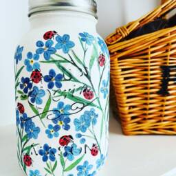 Forget Me Not & Ladybird Design Mason Jar - Vase, Storage, Handmade, Home Decor, Gift - thumbnail 2