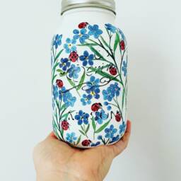 Forget Me Not & Ladybird Design Mason Jar - Vase, Storage, Handmade, Home Decor, Gift - thumbnail 3