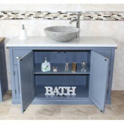Grey Painted Bathroom Single Vanity Unit 123cm Wide With White Quartz Top & Marble Basin Set 402Gwqsbcx1 - thumbnail 3