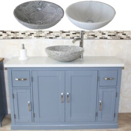 Grey Painted Bathroom Single Vanity Unit 123cm Wide With White Quartz Top & Marble Basin Set 402Gwqsbcx1 - thumbnail 2