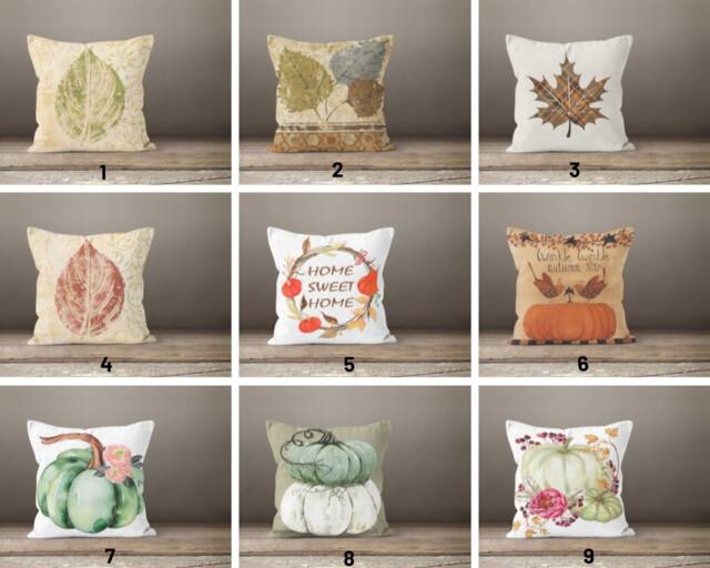 Autumn Pillow Cover/Dry Leaves Throw Cover/Pumpkins Cushion Cover/Wreath Pumpkin Pillowcase/Flower White Green - image 1