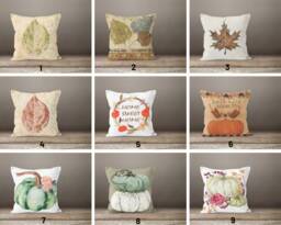 Autumn Pillow Cover/Dry Leaves Throw Cover/Pumpkins Cushion Cover/Wreath Pumpkin Pillowcase/Flower White Green - thumbnail 1