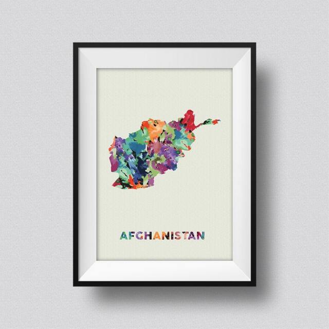Afghanistan Watercolor Map Art Print Ink Splash Poster Canvas, Map