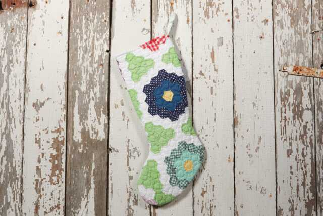 Vintage Hand-Stitched Quilt Christmas Stocking Grandma's Garden Flowers - image 1