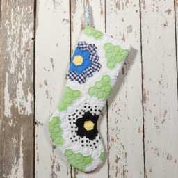 Vintage Hand-Stitched Quilt Christmas Stocking Grandma's Garden Flowers - thumbnail 3