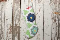 Vintage Hand-Stitched Quilt Christmas Stocking Grandma's Garden Flowers - thumbnail 1