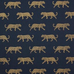 Upholstered Midcentury Modern Armchair - Leopard Animal Print Golden Blue - thumbnail 4
