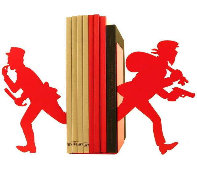 Pair Of Large Metal Bookends Gendarme & Thief - image 1