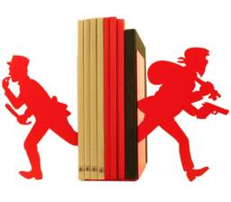 Pair Of Large Metal Bookends Gendarme & Thief - thumbnail 1