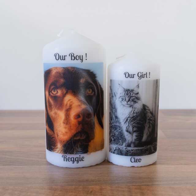 Pet Photo Candle Personalised - Dog, Cat, Horse, Rabbit Keepsake Pillar 2 Sizes Available - image 1