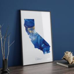 California Map Blue & Gold Wall Art Print - Us State United States Of America Usa - thumbnail 3