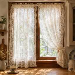 Royal French Vintage Lace Curtains, Romantic Embroidered Sheer Drapes, Rod Pocket Design - thumbnail 1