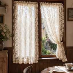 Royal French Vintage Lace Curtains, Romantic Embroidered Sheer Drapes, Rod Pocket Design - thumbnail 2