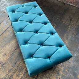 Teal Velvet Chesterfield Ottoman Handmade Footrest Coffee Table - thumbnail 2