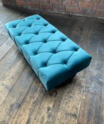 Teal Velvet Chesterfield Ottoman Handmade Footrest Coffee Table - thumbnail 1