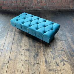 Teal Velvet Chesterfield Ottoman Handmade Footrest Coffee Table - thumbnail 3